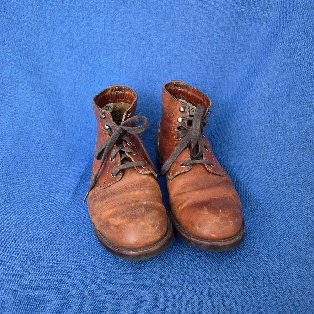 UGG Australia Mens Leather Lace Up Boots Made in USA Brown Work Lug Sole 12 Inch